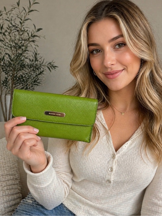 Michael Kors Handbags - Michael Kors Lime Green Pebbled Leather Wallet